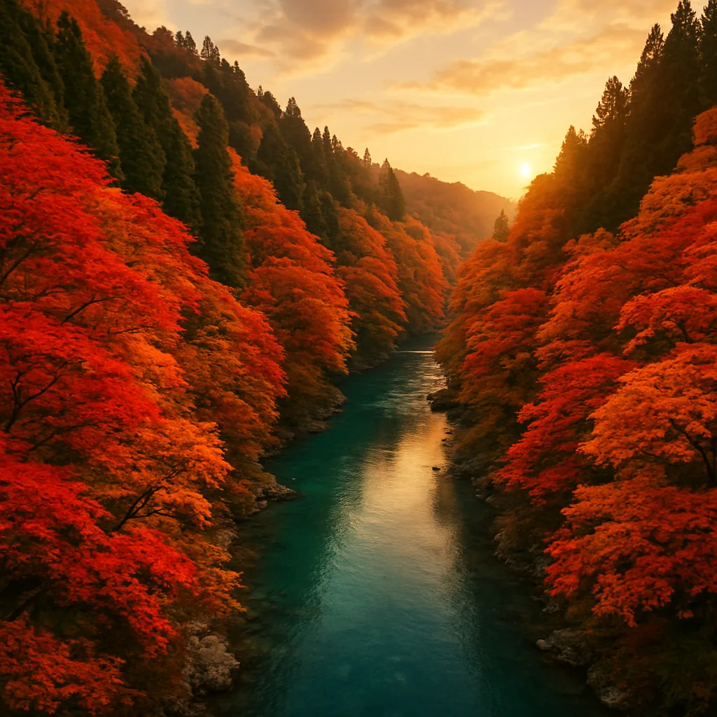 紅葉に染まる川とカヤック — Maple River Point